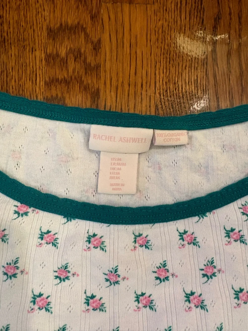 Rachel Ashwell Organic Cotton Cream Floral Pajama Set with Green Trim